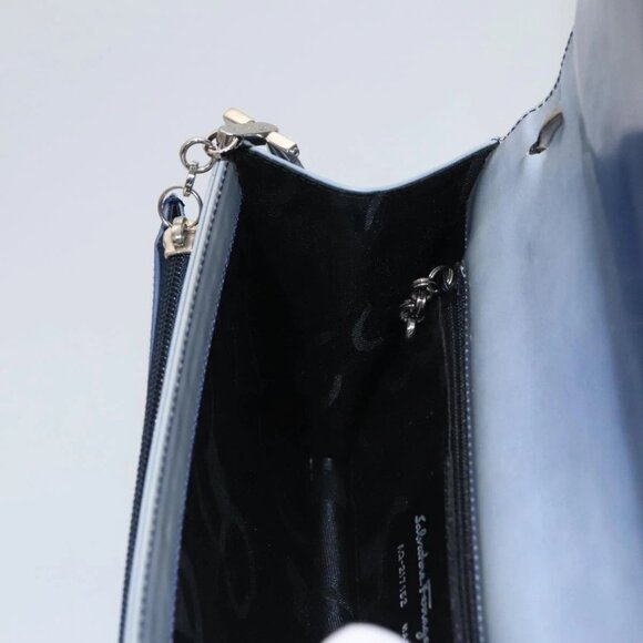 Salvatore Ferragamo Gancini Shoulder Bag Patent Leather Blue Silver Auth 103861 - Picture 13 of 16